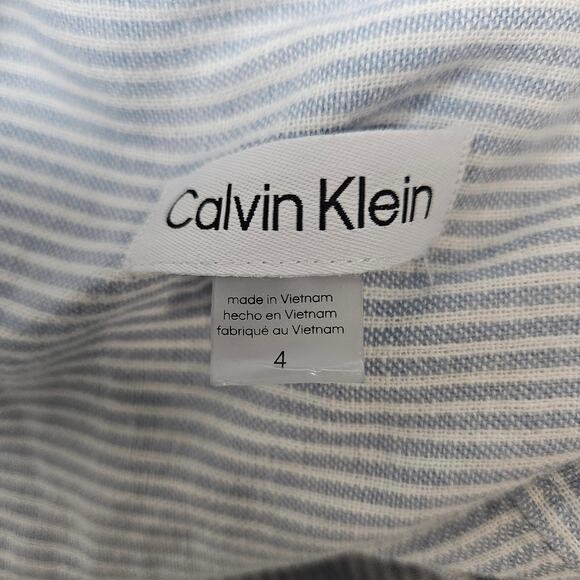 Calvin Klein Striped Linen Blend Sleeveless Tiered Maxi Dress Summer Ready Sz 4 - Picture 6 of 11